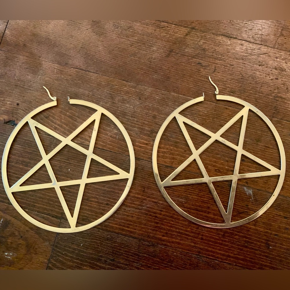 Killstar gold pentagram hoop earrings